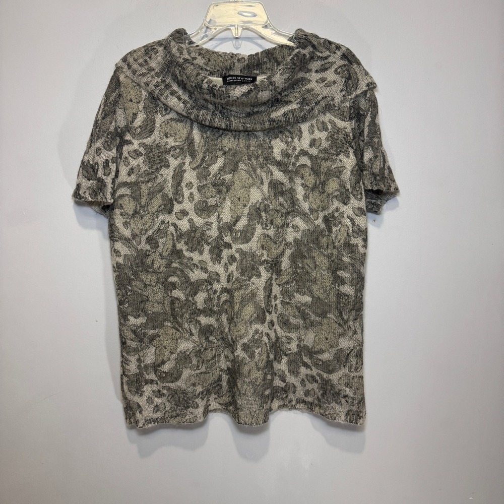 Jones New York Woman Cowl Neck Short Sleeve Mohair Wool Blend Sweater‎ Grey 2X